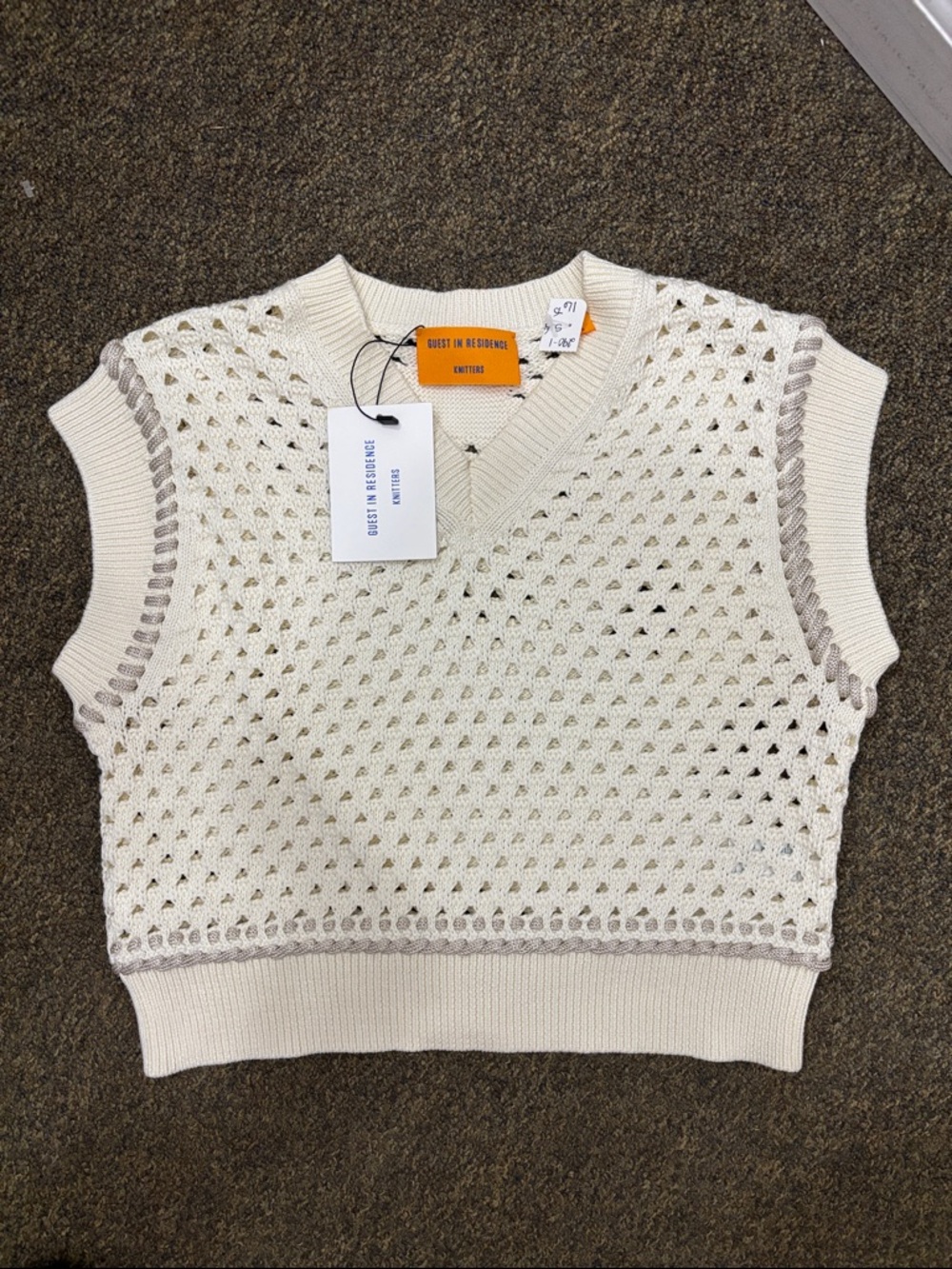 Guest in Residence Cream Crochet Knit Tank